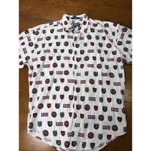 Chaos Ralph Lauren Logo Button Down Shirt Men's Size Large White Short Sleeve